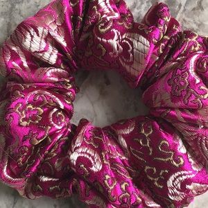 Hot pink gold fuchsia dressy party scrunchie satin